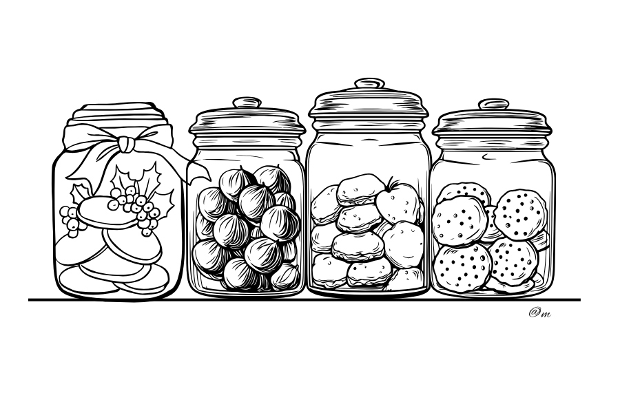 sugar filled chocolate cookie jar, line drawing 
