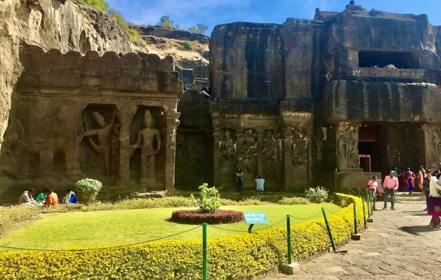 Ellora caves-entrance of the Kailasha Temple