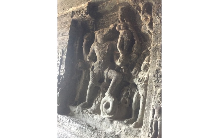 Ellora Caves-stone carving of Narasimha
