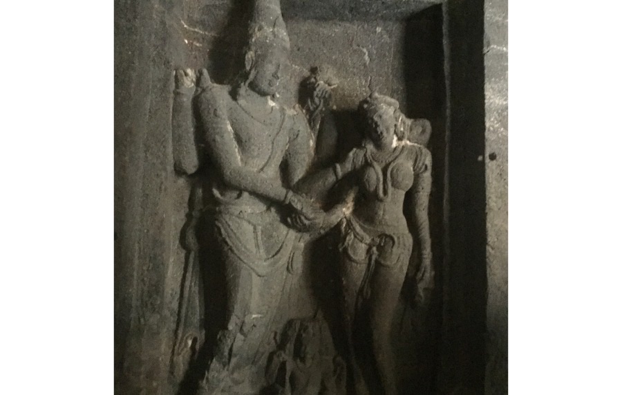 Ellora caves-stone carving of Ram and Sita